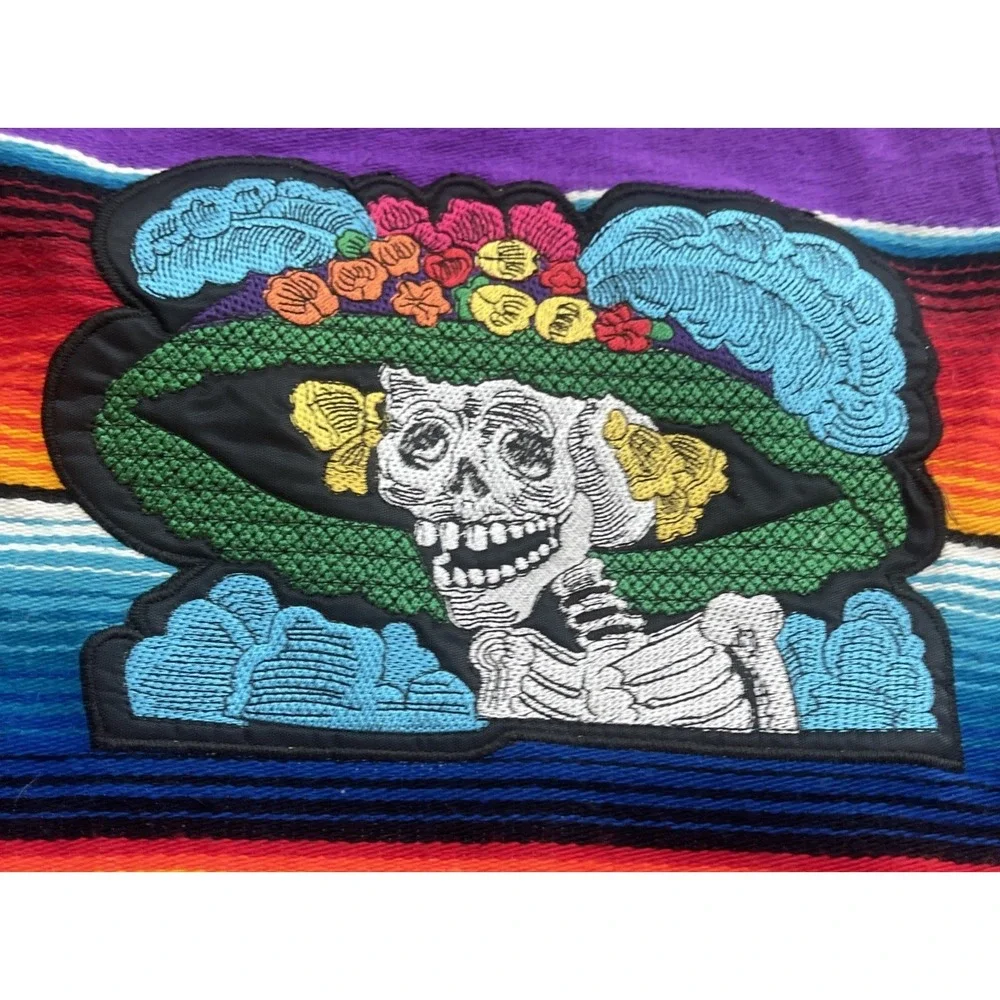 Cooking Apron‎ Embroidered Mexican Day of The Dead Skeleton Sugar Skull Floral